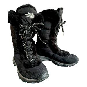 The North Face Nuptse Goosedown Mid Calf Snow Boots Faux Fur Trim Size 8.5